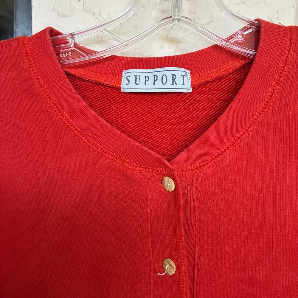 VTG 90s Madison Sport Tradition Red Henley Shirt Size Large 100% Cotton - Picture 2 of 6